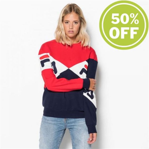 Fila Mikiny Damske Námornícka Modrá / Červené - Lidia Boyfriend Fit Shirt Vintage Style Longsleeve E